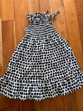 Girls Navy and White Polka Dot Sundress with Tie Straps